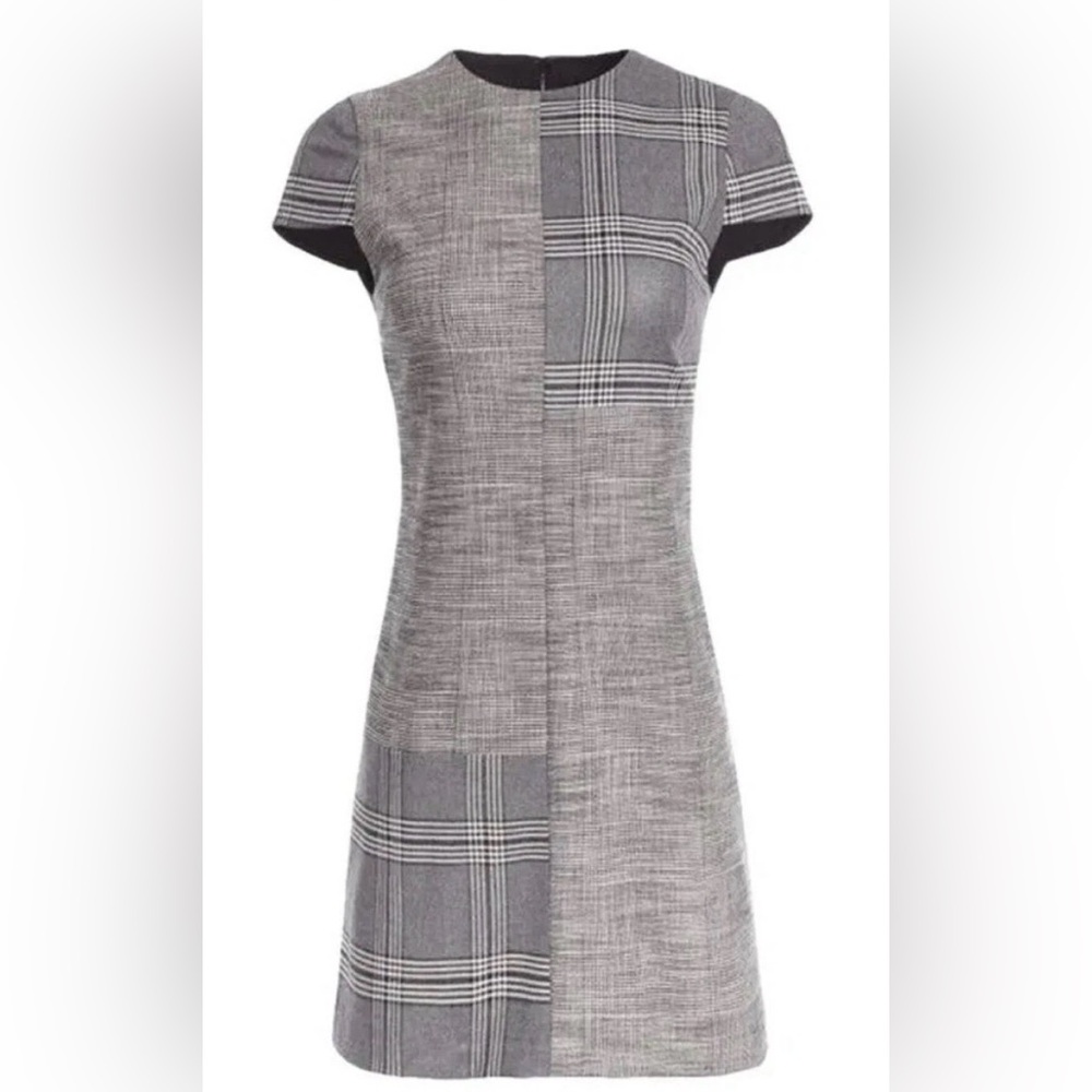 Alice & Olivia Grey Colley Mixed Plaid Sparkle Cap Sleeve Mini Dress Size 6 - Picture 1 of 6